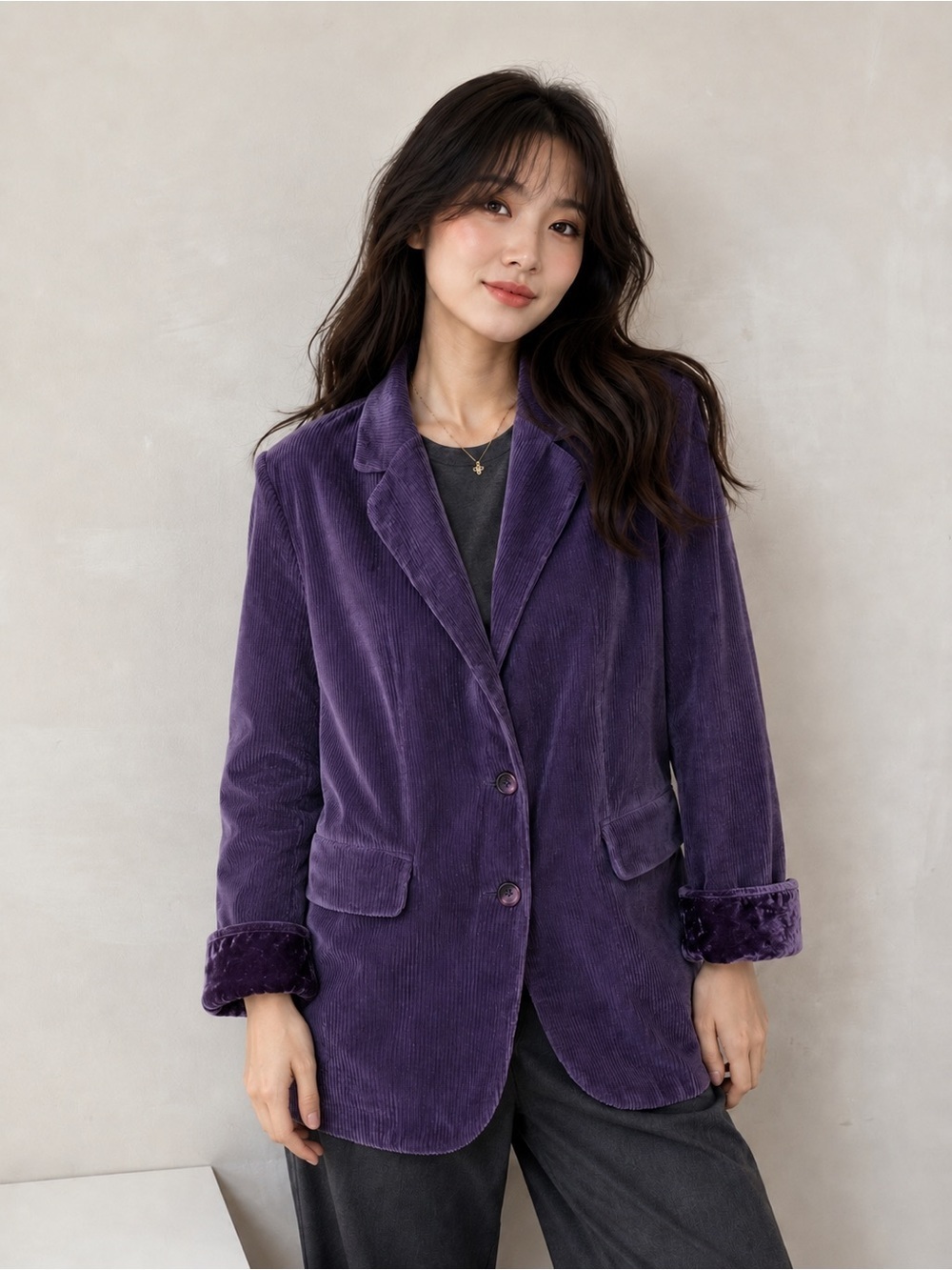 J.Jill Purple Corduroy Blazer Jacket Size Small Velvet Cuff Lined